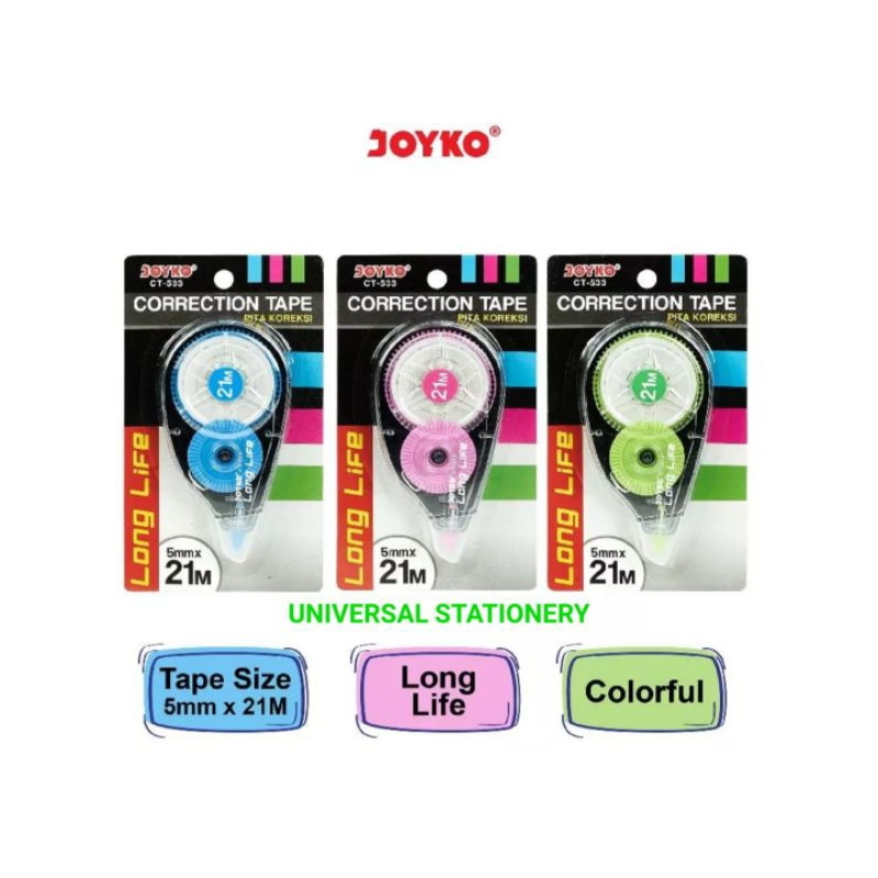 

(12 Pcs / 1 Pack) Correction Tape Joyko 21 M CT-533 / Tip Roll Joyko / Tip-Ex Roll 21 M