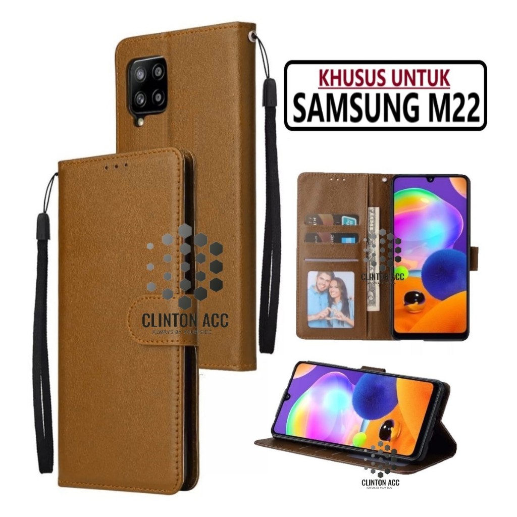 CASE SAMSUNG M22 FLIP WALLET LEATHER DOMPET KULIT SOFTCASE PREMIUM FLIP COVER SARUNG BUKA TUTUP FLIP