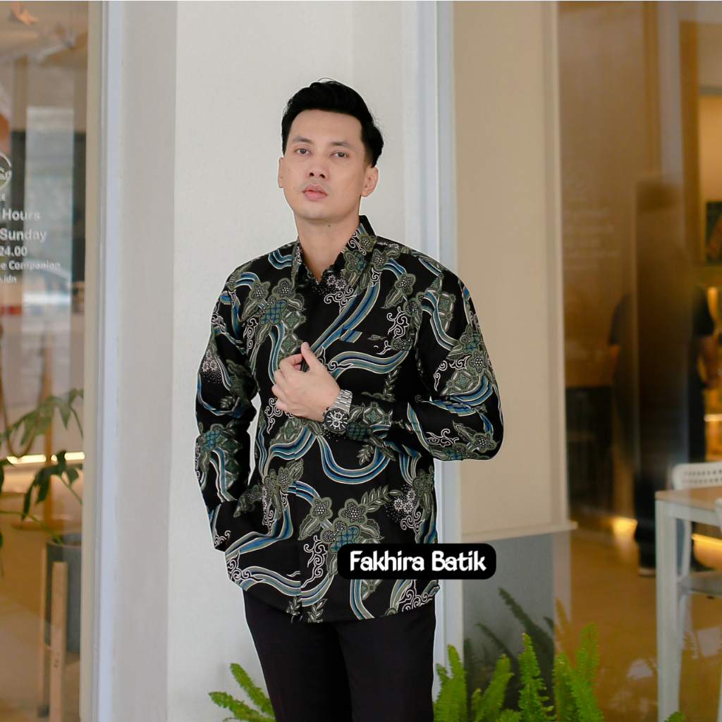 DEWANANDA  Kemeja batik pria lengan panjang slimfit lapis furing premium modern