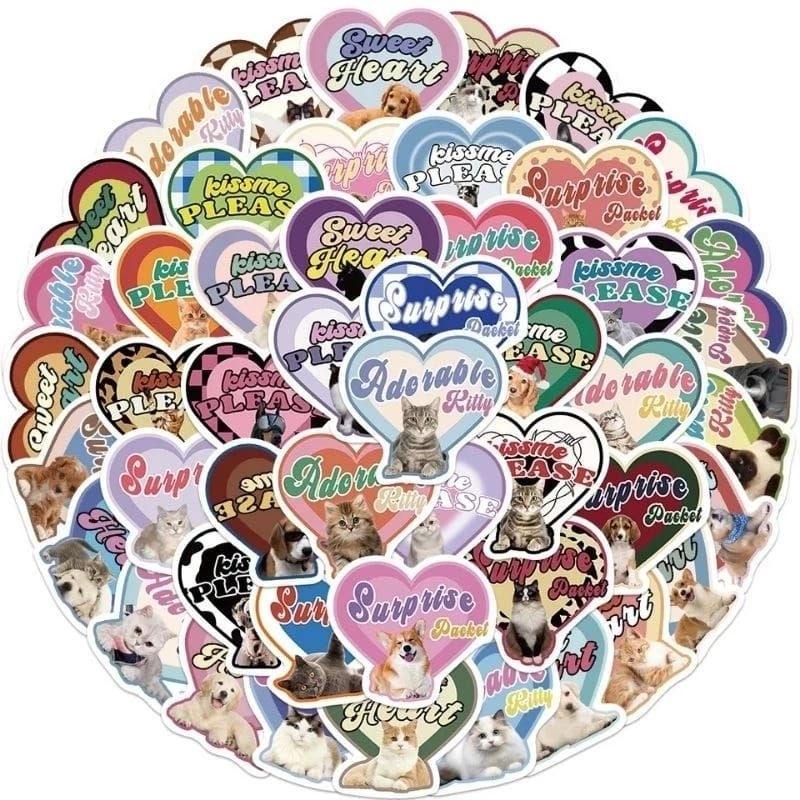 

49pcs Sticker Vintage Love Cat Dog Kucing Stiker PVC Laptop Koper HP Waterproof