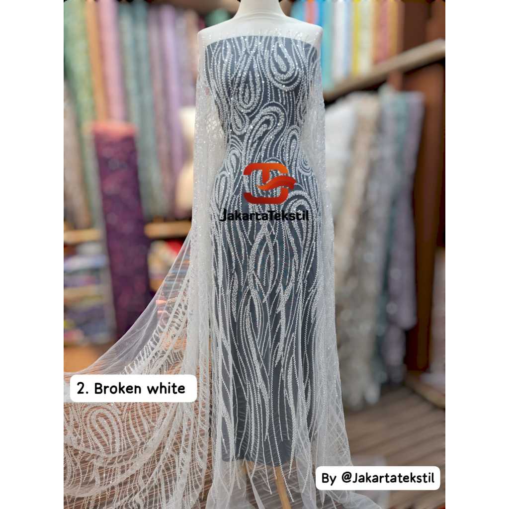 [ 122 ] Bakal kain kebaya tile elisab payet saphire akar manik payet