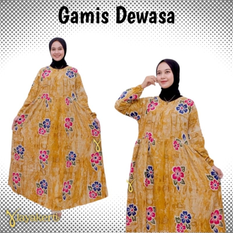 Jayakerti Gamis Wanita Modern Batik Cap Malaman Ori Sunan Longdress Kekinian Motif Bunga Asli Handma