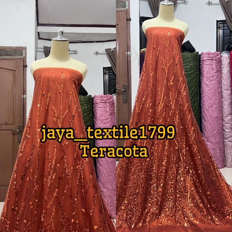 Kain tulle Payet Premium / Tile Full Payet motif Akar / Tile Payet termurah