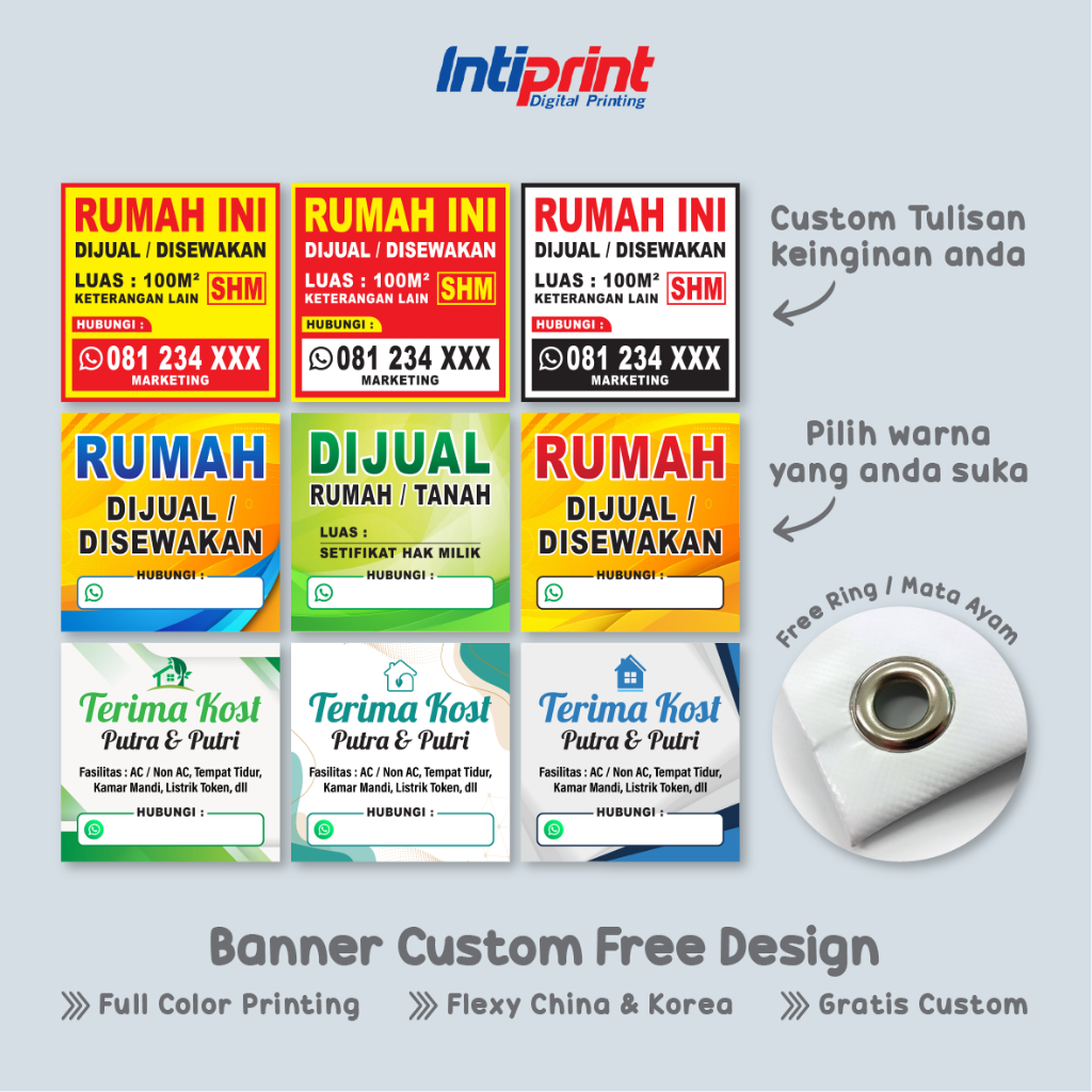 Spanduk Rumah Dijual / Disewakan / Dikontrakan / Banner Terima Kost Custom