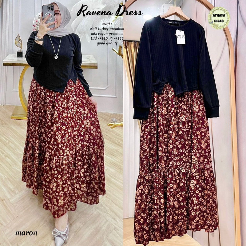 Ravena Dress Gamis Kombinasi LD 110 Knit Turkey Mix Rayon Premium Athaya Hijab