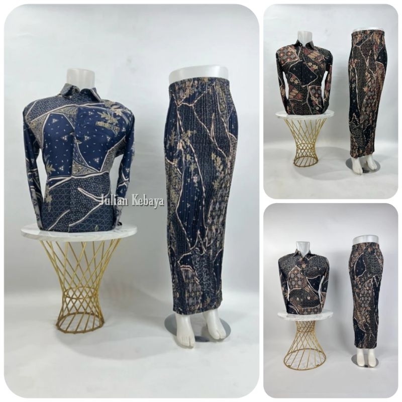 Couple Rok Dan Kemeja Batik As Navy Mocca Maroon / Baju Couple Batik
