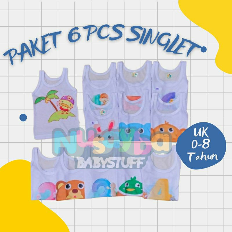 TERMURAH(YB) 6 PCS SINGLET HARIAN ANAK