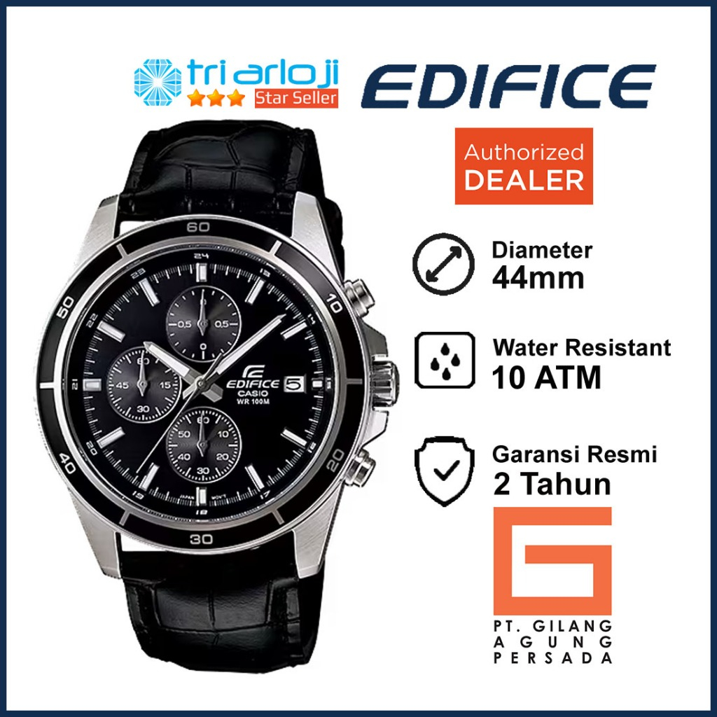 Casio EDIFICE EFR-526L-1AVUDF - Jam Tangan Pria - Hitam Kulit EFR526L EFR-526L-1A EFR-526L  EFR-526L