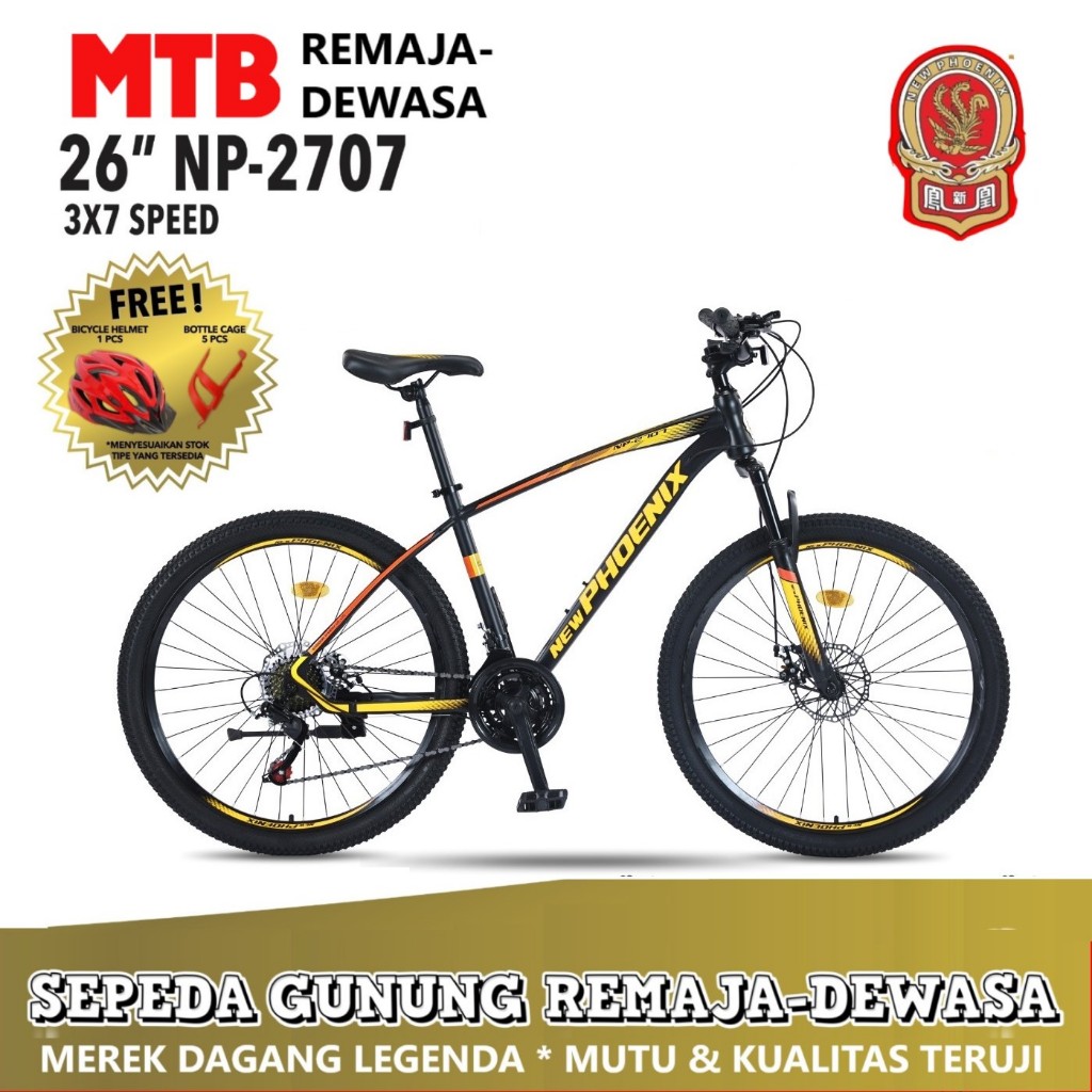 Sepeda Gunung Phoenix SP182 MTB Remaja-Dewasa 26 Inci Aluminum Alloy 3x7Sp Fork Susp Mech DB Bike