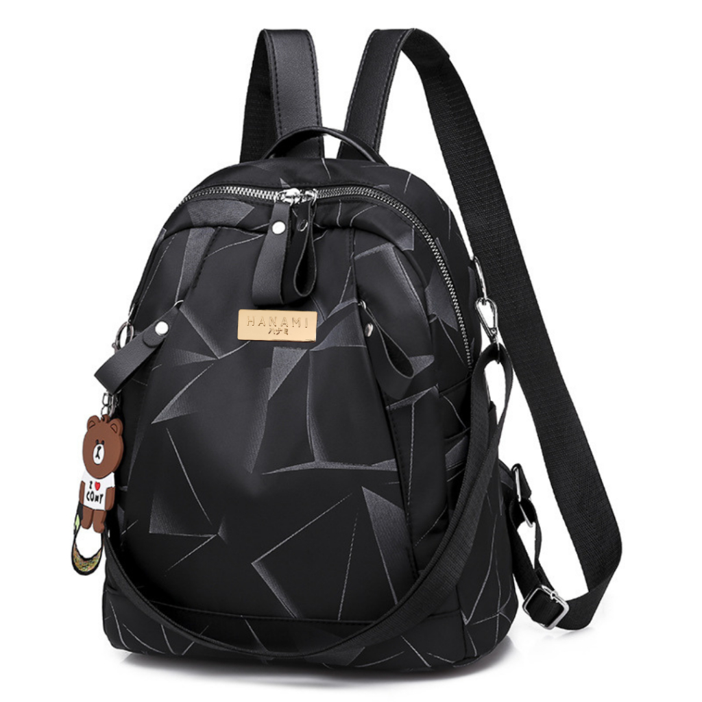 HANAMI Tas Ransel Wanita Korea Anti Air Hitam TA395B5 Ellesma Backpack Sekolah Besar Kerja Batam Ori