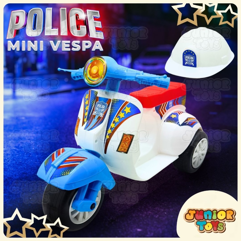Mainan Mini Vespa Anak Bisa Dinaiki Police Bunyi Suara Musik Lampu Motor Motoran Kecil
