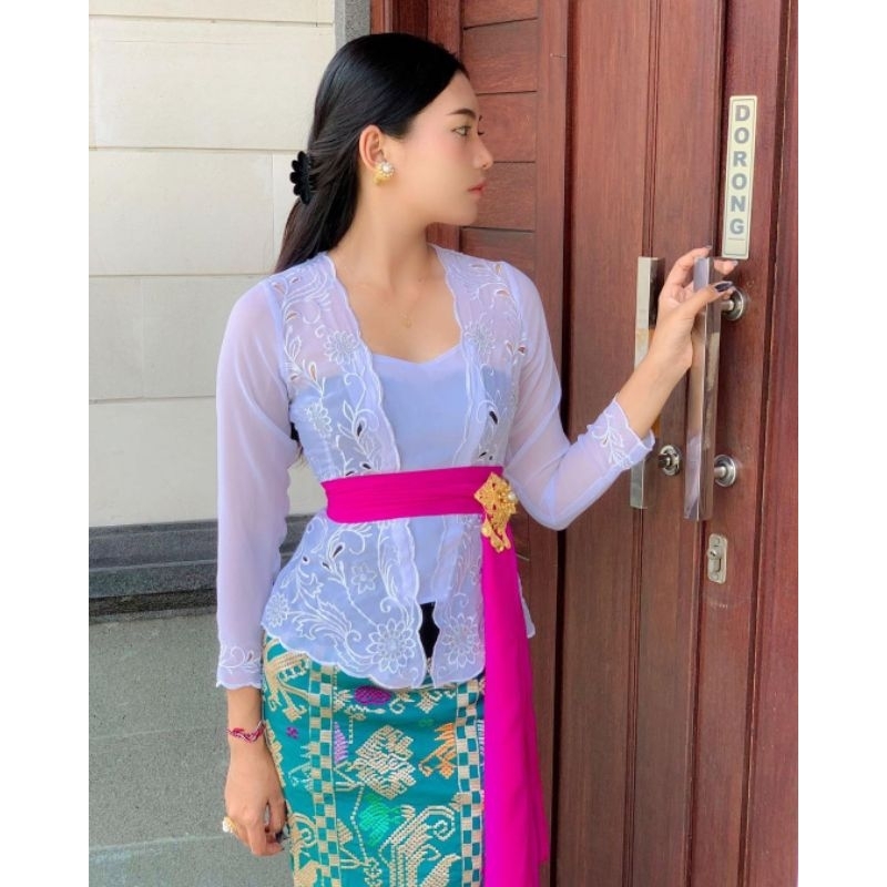 Kebaya Jadi Bordir Tangan Panjang Motif Matahari Silver || Kebaya Adat Bali Modern || Kebaya Adat Ba