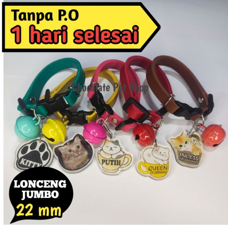kalung kucing kulit + liontin custom nama