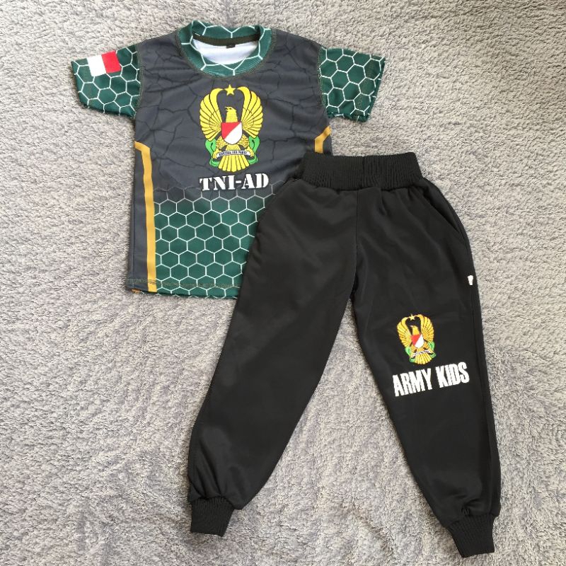 SETELAN OLAHRAGA ANAK JERSEY DAN JOGER TNI AD | BAJU SETELAN LORENG | SETELAN ANAK CEWEK-COWOK KIDS 