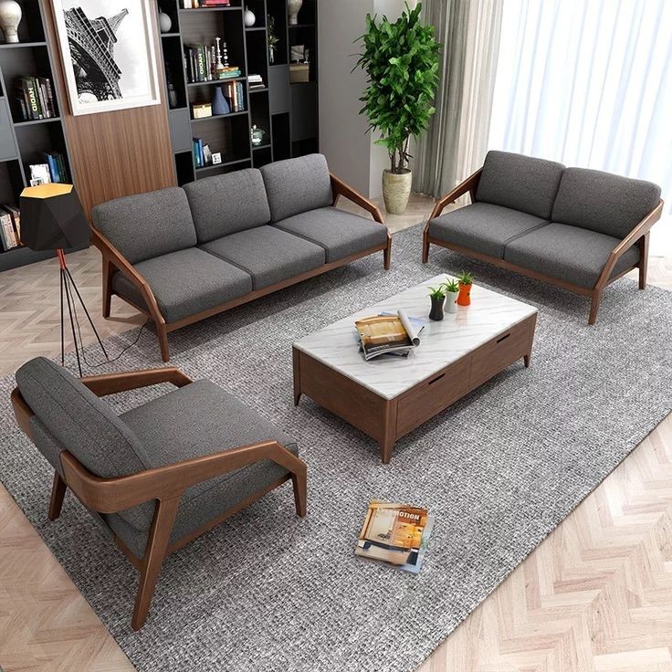NOWI SOFA SATU SET MINIMALIS SOFA TERBUAT DARI KAYU JATI SOFA RETRO RUANG TAMU SOFA SET+MEJA Benuniq