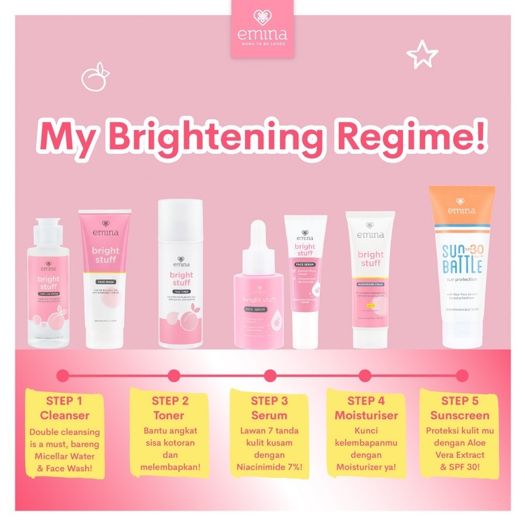 EMINA Bright Stuff Series | Facial Wash | Micellar Water | Toner | Moisturizer| Tone Up |Serum Wajah