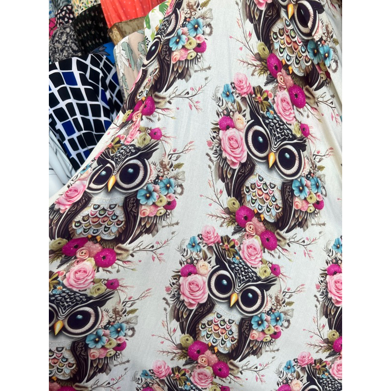 kain katun rayon viscose premium motif burung hantu terbaru best seller