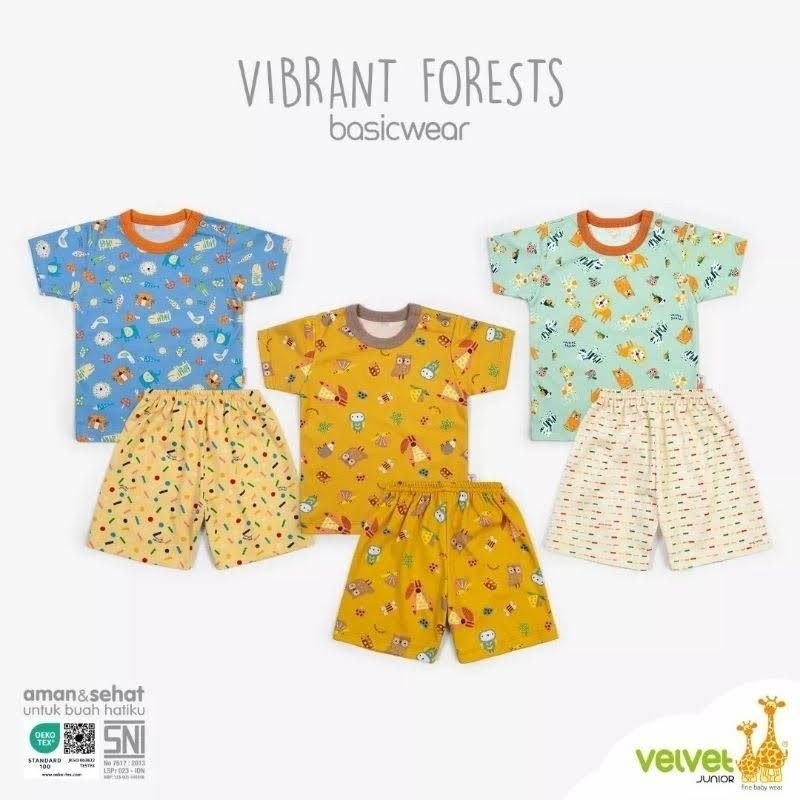 Velvet Junior set pendek pendek motif vibrant forests