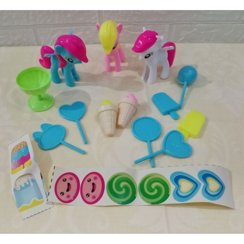 Mainan Anak Playset Kuda Pony Bongkar pasang + Sticker Lollipop Es krim Gelas