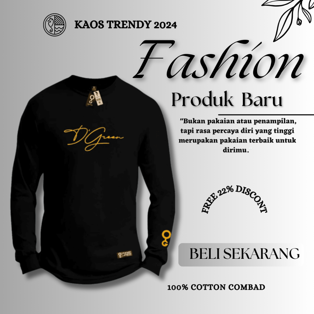 kaos D-Green Lengan Panjang Bahan katun premium baju cowok keren outfit