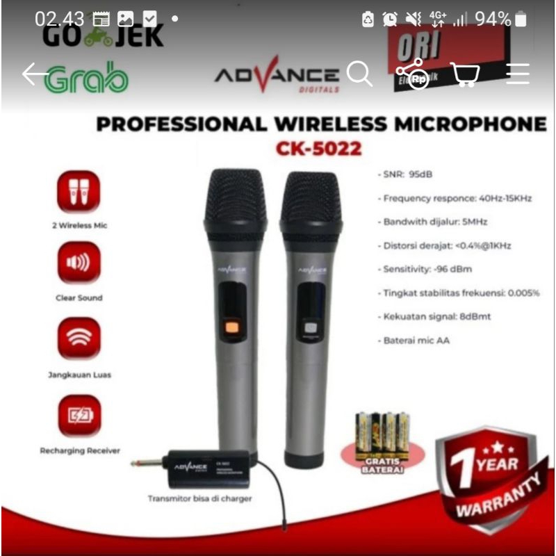 ADVANCE PROFESIONAL WIRELESS MICROPHONE CK-5022