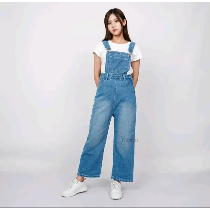Overall Kulot Jeans Wanita Celana Panjang Jumsuit Denim Dewasa