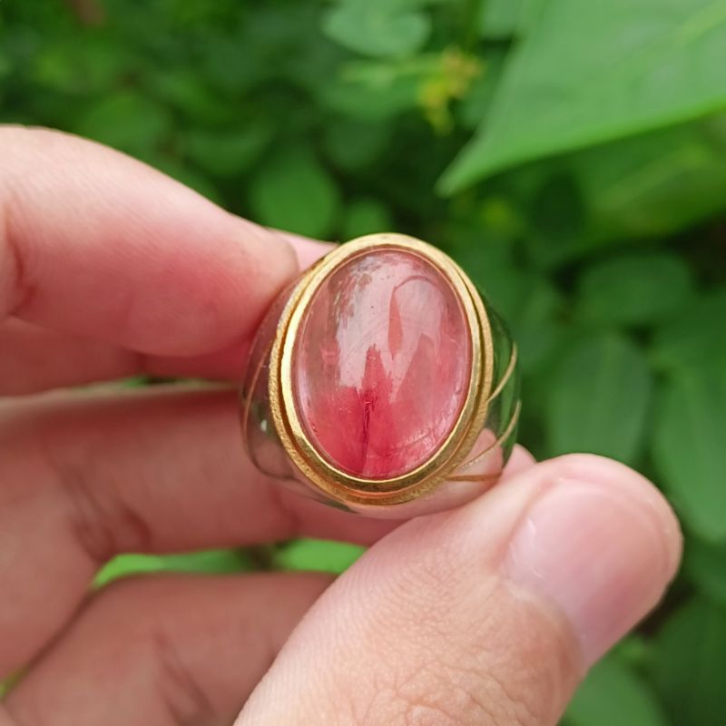 Cincin Batu Alam Kecubung Es Serat Merah Size Kantoran