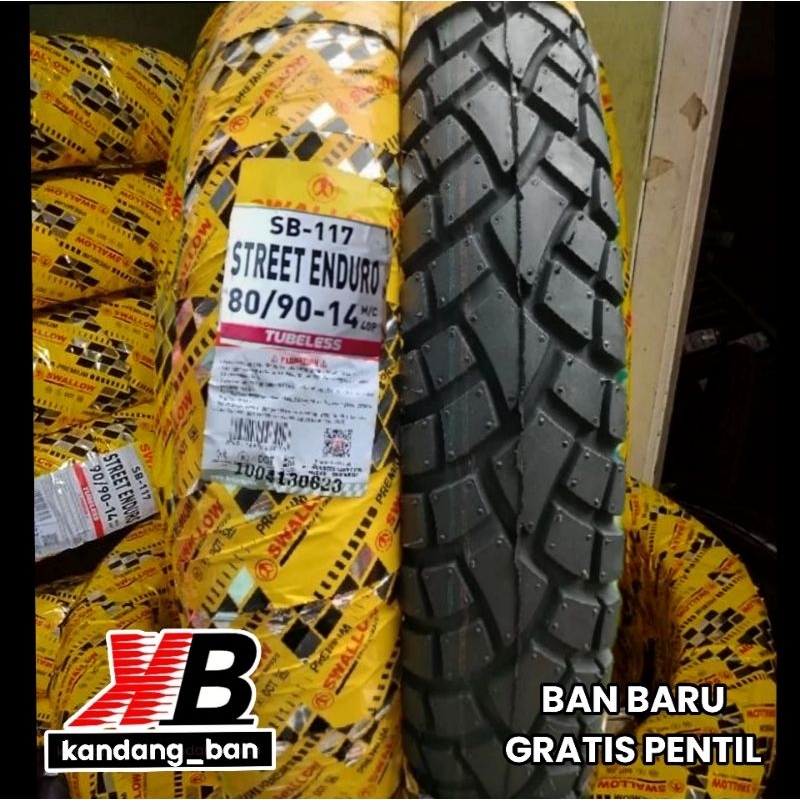 BAN TUBLES MATIC SWALLOW STREET ENDURO 80/90-14 BAN BARU, FREE PENTIL