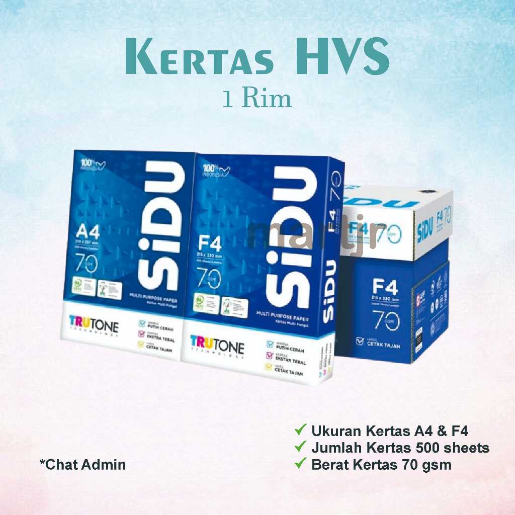 

Kertas HVS Sidu Ukuran A4 & F4 1 rim 500 lembar 70 gsm
