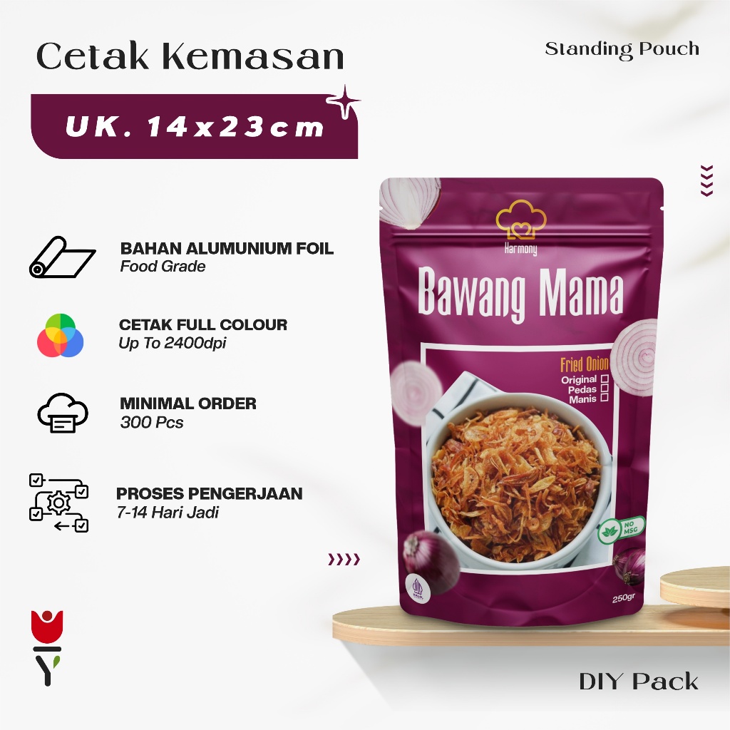 

Diypack - Cetak Kemasan Standing Pouch 14x23 Untuk Makanan Olahan Minimal Cetak 300 Pcs