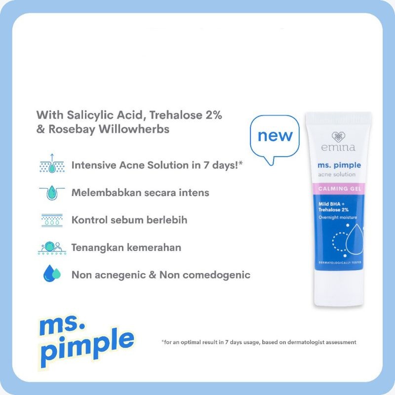 EMINA MS.PIMPLE  SERIES/FACE WASH\FACE TONER\LOOSE POWDER\MOISTURIZER\SERUM 30ml\EXFOLIATING TONER