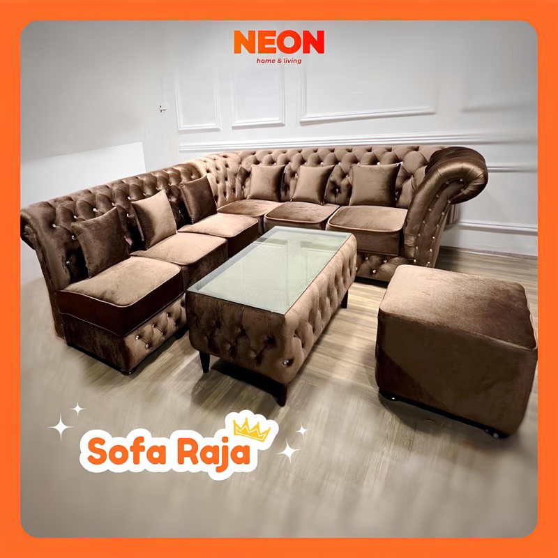 NEON Sofa Raja | Sofa Sudut | Sofa L Ruang Tamu Klasik | Sofa Chesterfield Mewah Makassar