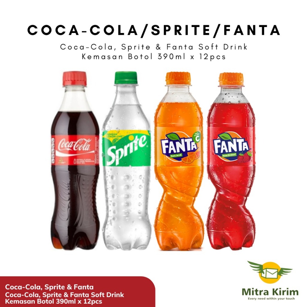 

Minuman Soda Coca-cola/Sprite/Fanta 390ml 12 botol per karton