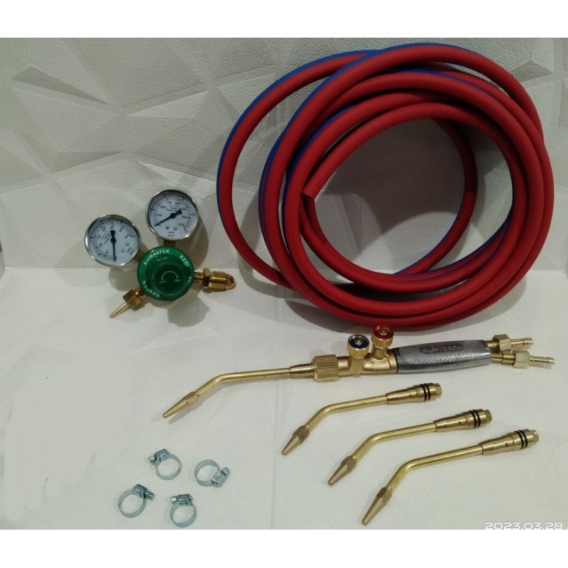 Paket Blender las karbit + 4 mata las + Selang 10 meter + regulator oksigen+ 4 klem cocok untuk las 