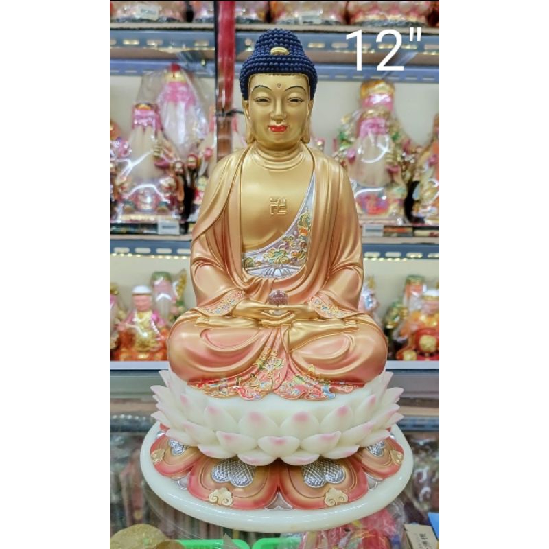patung buddha sakyamuni/ gaotama - 12inch - giok putih -emas