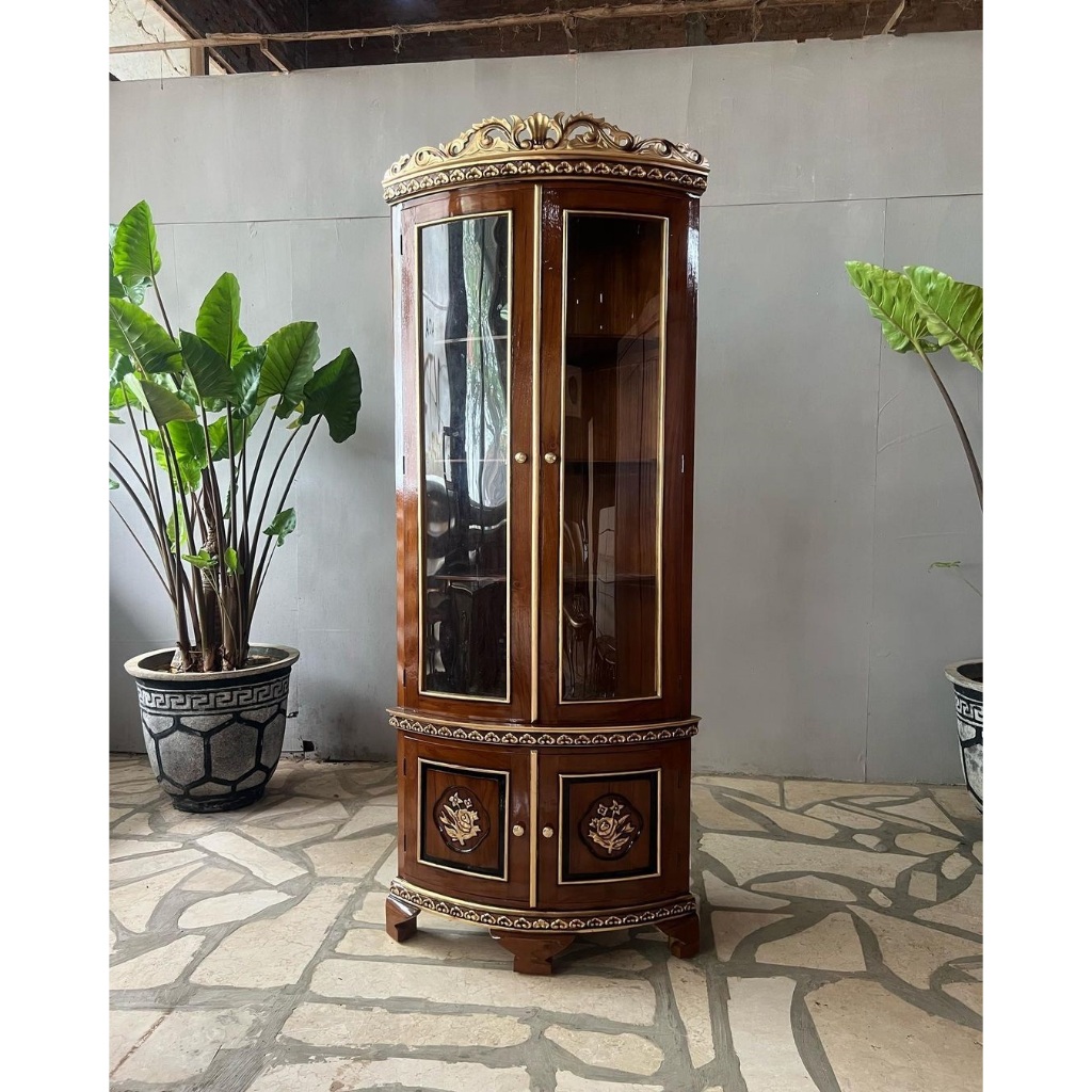 Almari Hias Sudut Kayu Jati, Lemari Hias Pajangan Sudut Pojok Ruang Tamu Jati
