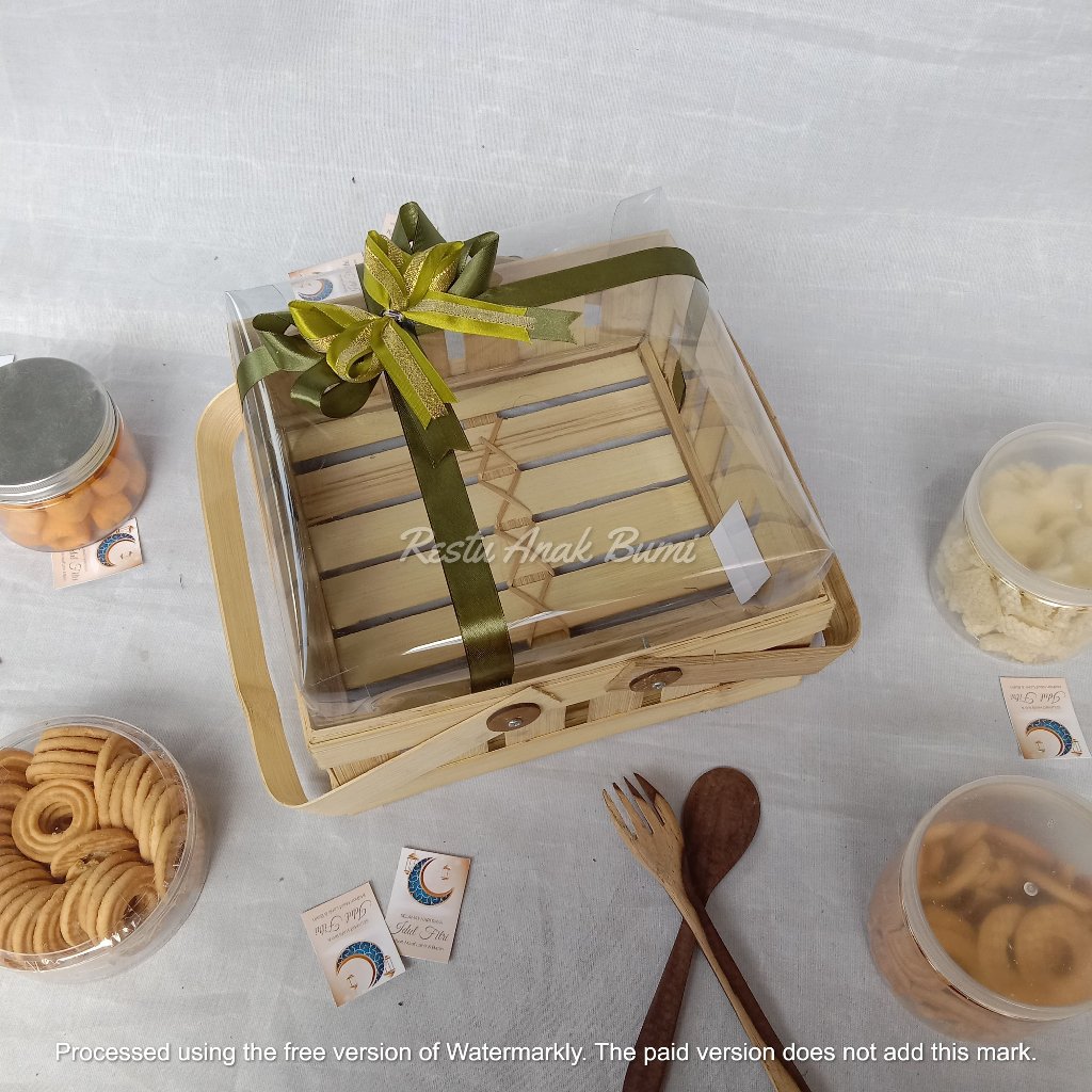 B056 (Ramadhan Series) Keranjang Mika Tinggi KMT 25cm 30cm Pita l rantang anyaman bambu l rantang ko