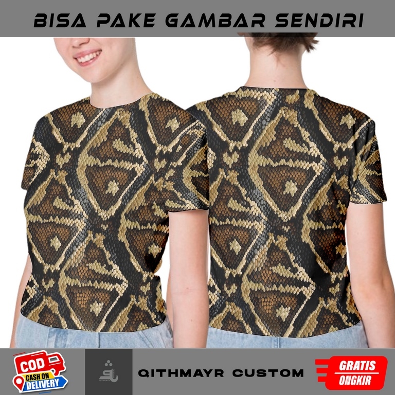kaos atasan wanita motif sisik ular baju sisik ular piton sublimation/Fullprint 3D terbaru