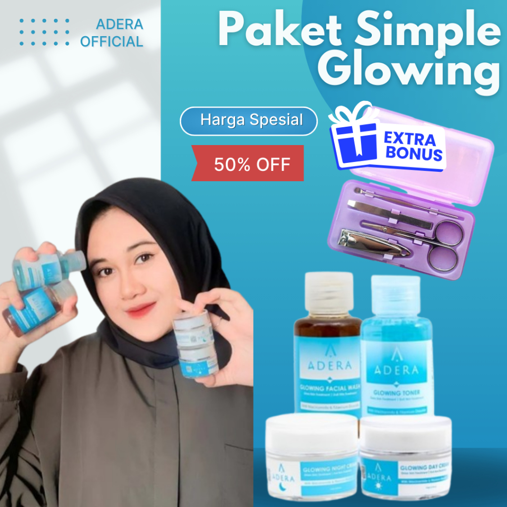 Jelita Cosmetics - Adera Paket Skincare Glowing - Putih Bersih Bebas Jerawat - Adera Serum - WHITENING/ACNE FREE GIFT