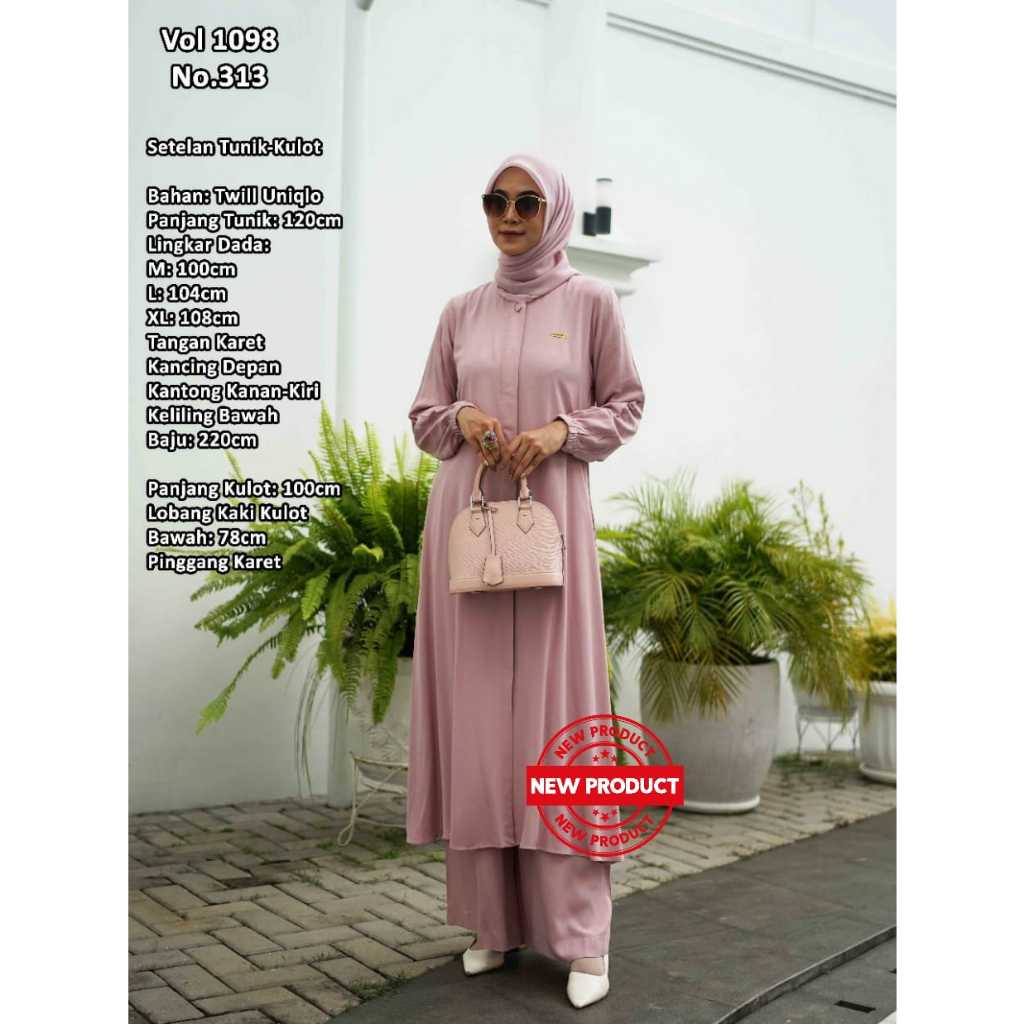 Terbaru Setelan Tunik Kulot Motif POLOS Bahan TWILL UNIQLO / 1098 Atasan Tunik Kulot Wanita Terbaru 