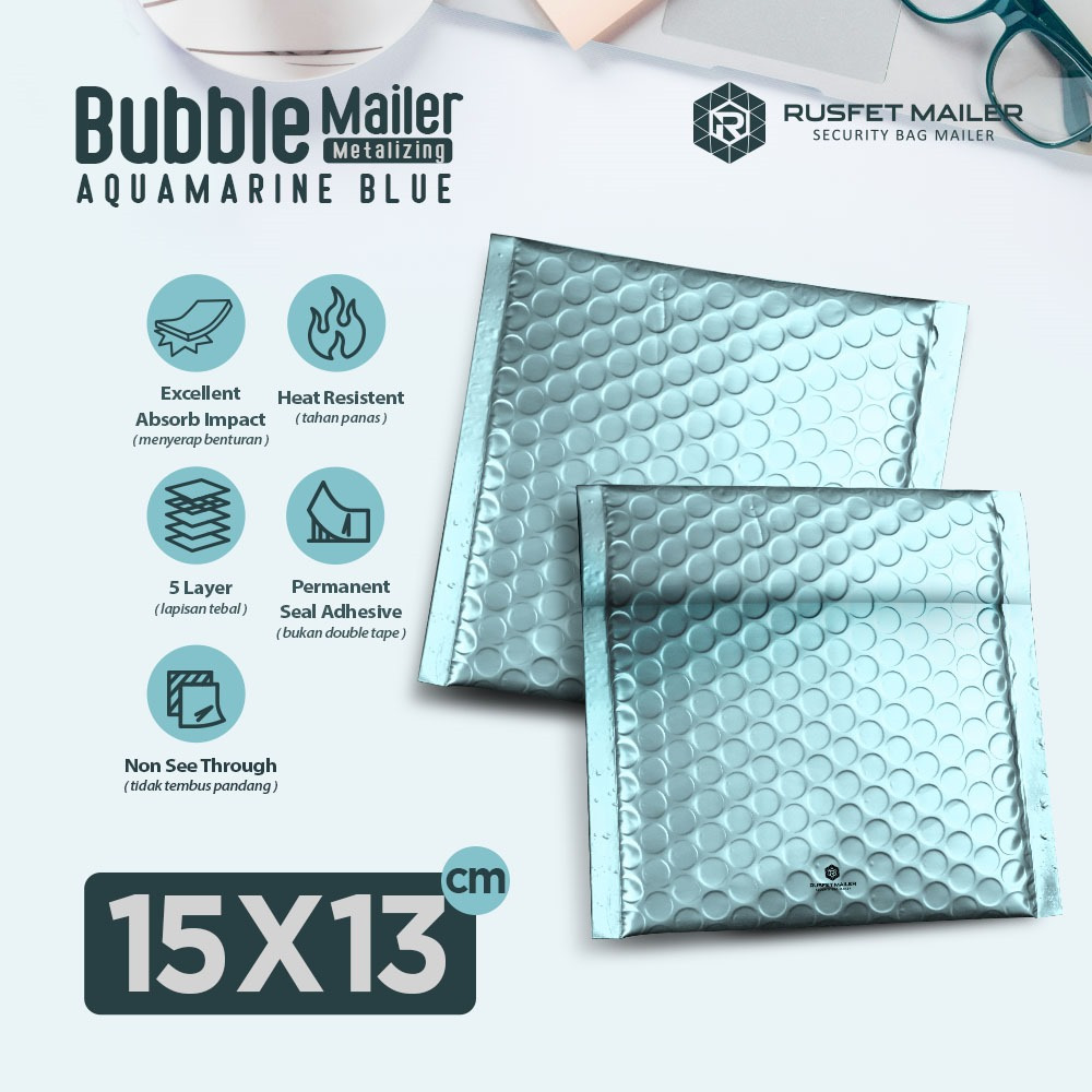 

Bubble Mailer Rusfet Aquamarine Blue 15x13 Amplop Bubble Envelope