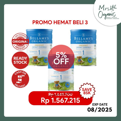 

3 KALENG BELLAMYS STEP 1 Susu Formula Anak Bayi Organik 0-6 Bulan 900 Grm