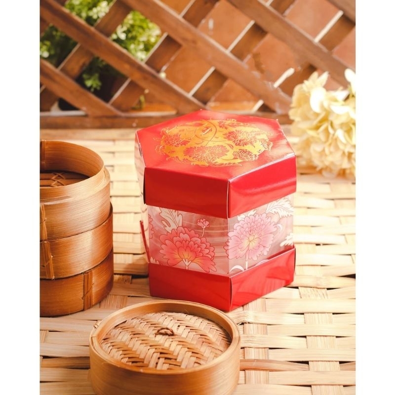 

Box Toples CNY Packaging Imlek Dus Kotak Kemasan 2 toples & 3 toples Kue Kering | TB Hexagon mika peony