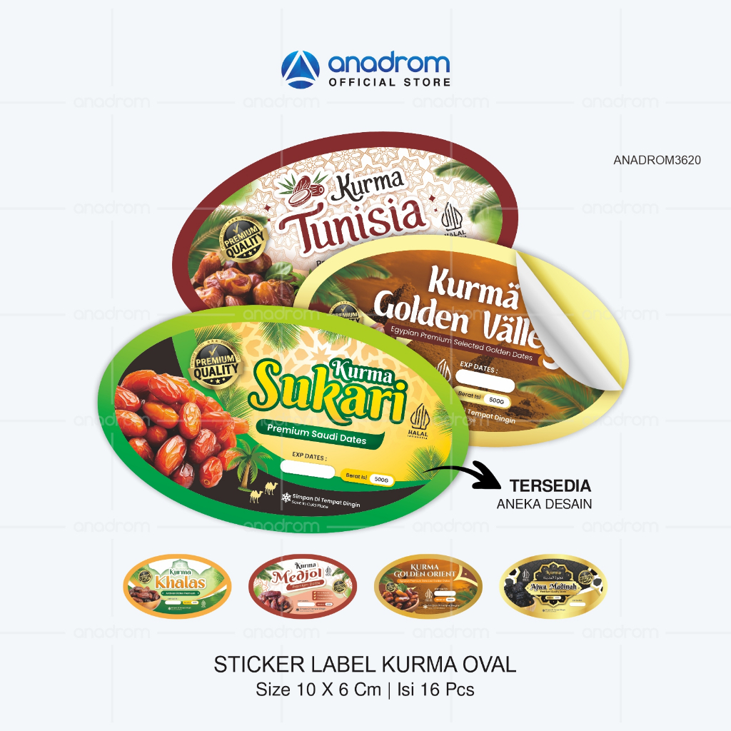 Sticker Label Kurma Oval | Sticker Kurma Sukari, Khalas, Ajwa Madinah, Tunisia, Golden Valley, Golden Orient, Medjol | Anadrom 3619