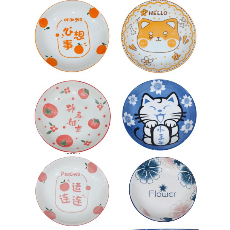 Piring Keramik Lucu Karakter Kucing & Buah Estetik Unik - HMO