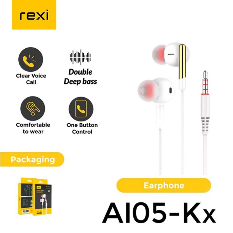 REXI AI05-Kx Earphone Deep Bass Putih - Headset Wired In-Ear