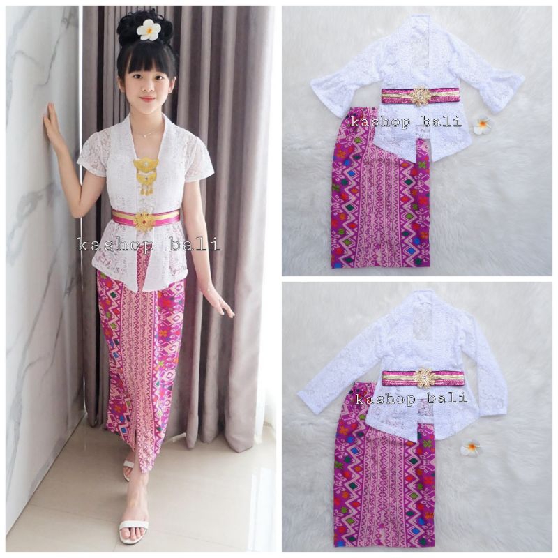 SET KEBAYA ANAK KARTINI PUTIH BROKAT - PINK MAGENTA