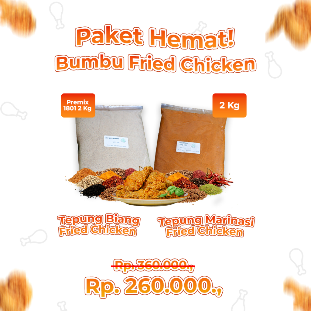 

BUNDLING - Tepung Biang fried chicken/chrispy/bumbu premium ayam chrispi/1801 / Tepung Marinasi Fried Chicken 1 Kg