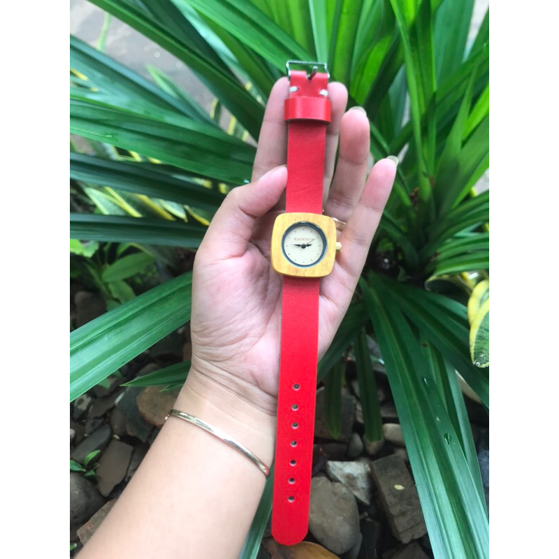 Jam tangan kayu unik pria wanita unisex strep kulit sapi