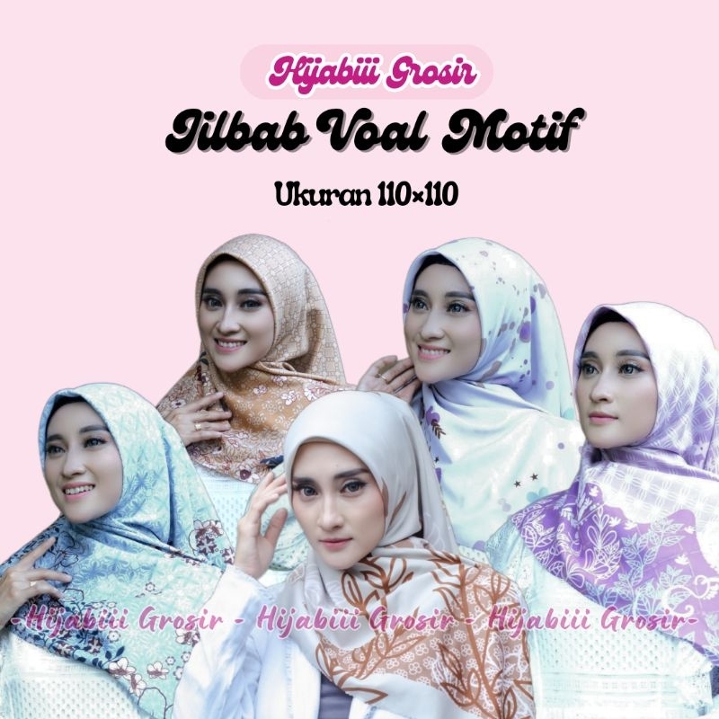 Jilbab Voal Motif || Jilbab Segi Empat || Hijabiii Grosir